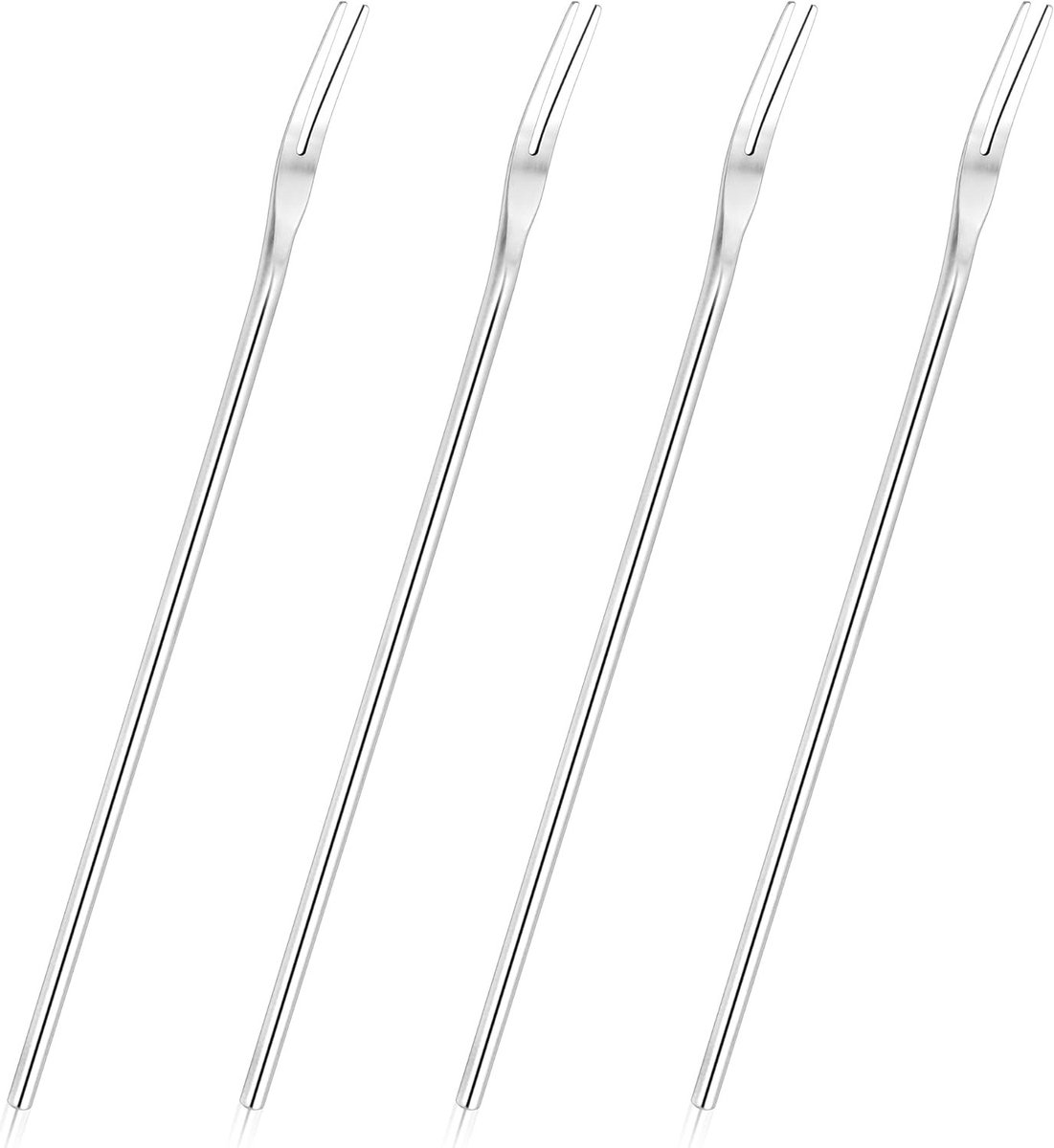 Set van 4 roestvrijstalen dessertvorken 22 cm met lange handgreep, ideaal voor taarten en desserts