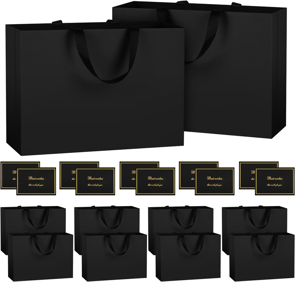 SnelShoppen - 10 Stuks Zwarte Grote Cadeauzakken met Handvatten 43 x 32 x 13 cm, Papieren Geschenkzakken voor Feestdagen, Trouwen, Kerst, Sinterklaas,