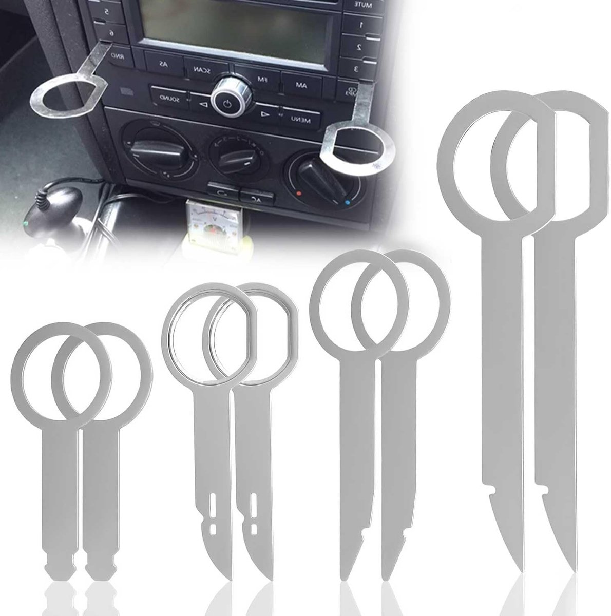SnelShoppen - Car Radio Wrench Set 8-delige RVS Radio Ontmanteling Gereedschap, Extractor Sleutel voor Auto Airco en Dashboard, Ergonomisch Ontwerp