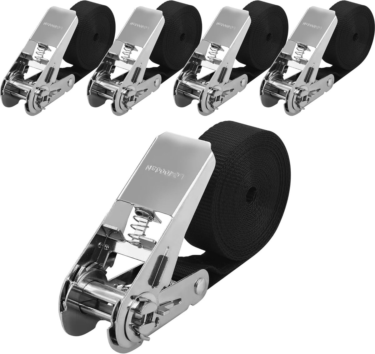 SnelShoppen - Pack van 4 Ratchet Bevestigingsriemen zonder Haken 25mm x 4m - Zwarte Straps voor Motoren, Fietsen, en Meer