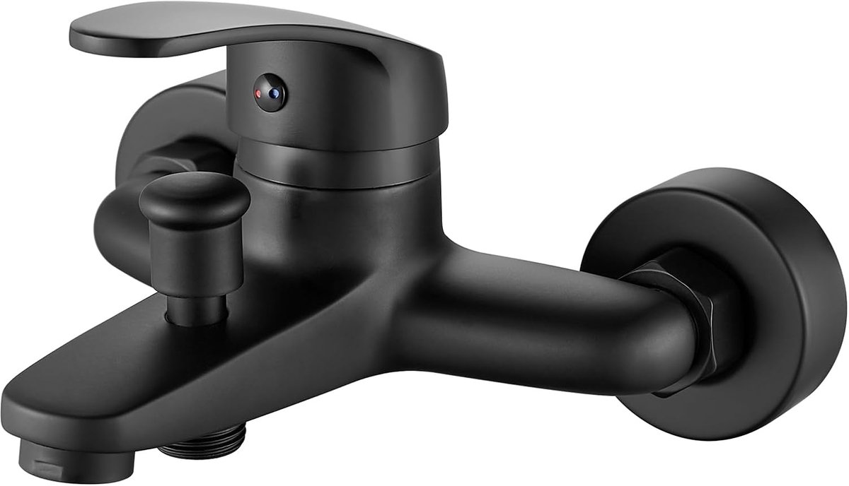 SnelShoppen - Bathtub Fixture Black, Enkelhandige Bad Mengkraan, Wandgemonteerde Matte Zwarte Badkamer Faucet, 1/2 inch Douche Afvoer, Hoogwaardige H5