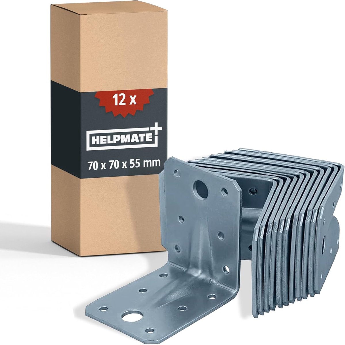 SnelShoppen - Hoekverbinder met Sleuf 70x70x55mm, Gegalvaniseerd, Blauw Gepassiveerd, Houten Connector, 12 Stuks, Zilver, Ideaal voor Constructies en