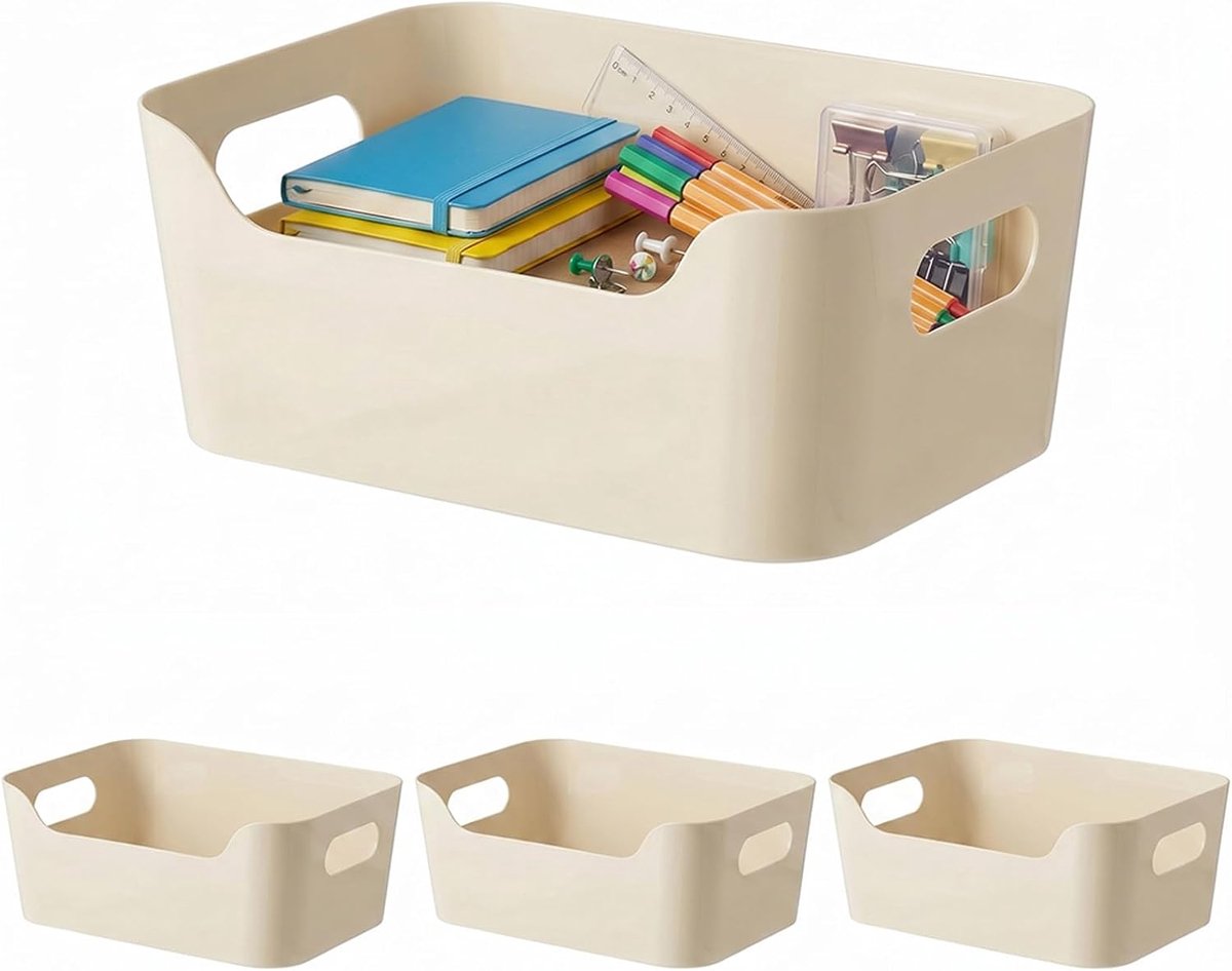 SnelShoppen - Organiser Boxes 4 Stuks Opbergbakken Beige Plastic U-vorm voor Badkamer, Keuken, Kantoor, Cosmetica, Sokken, Ondergoed, 25x17x10 cm