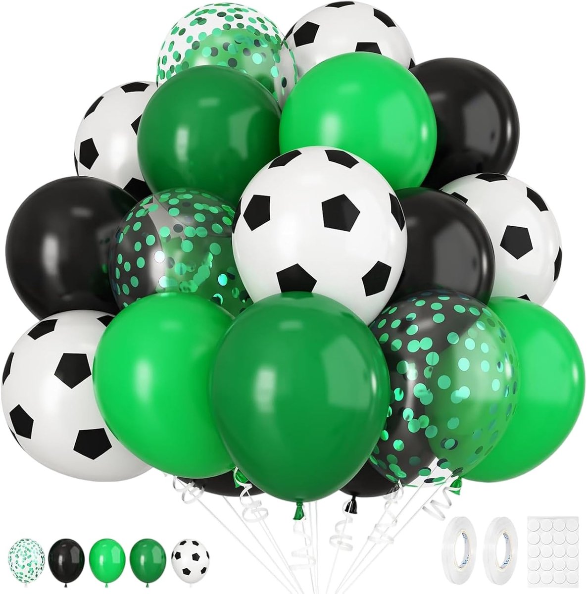 SnelShoppen - Voetbaldecoratie voor Kinderverjaardag, 60 Stuks, Groene en Zwarte Voetbalballonnen 30,5 cm, Sportthema Verjaardagsdecoraties en Wereldk