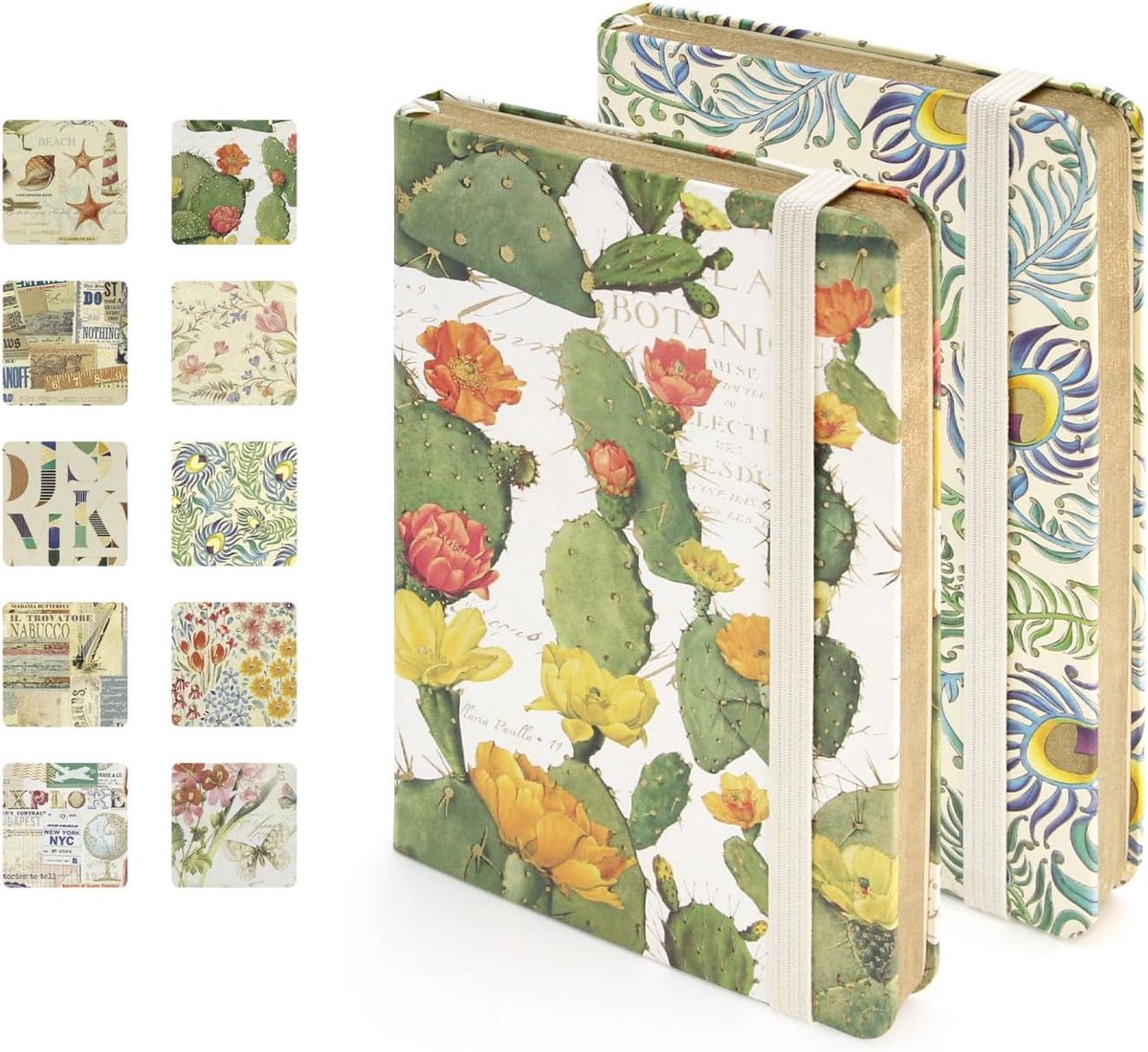 SnelShoppen - A6 Notebook 2 Pack, Provence Notitieboek met 144 Pagina's Lijnpapier, Cactus en Pauw Design, 9 x 14 cm voor School, Kantoor en Reizen