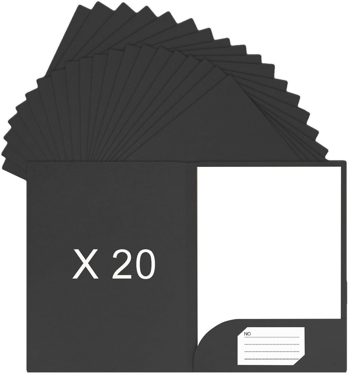 SnelShoppen - 20 Documentenmappen A4, Kraftpapier Met Vakken, Zwart - Kartonnen Mappen Voor School, Thuis, Kantoor - Biologisch Afbreekbaar & Recycleb