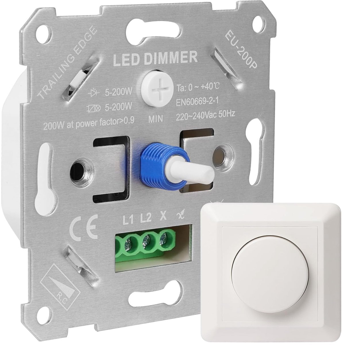 SnelShoppen - LED Dimmer Switch 230V Dimbare Schakelaar voor LED/Halogeen 5-200W, Dimbare Rotary Knop met Wit Afdekplaatje, Geschikt voor Woonkamer, K