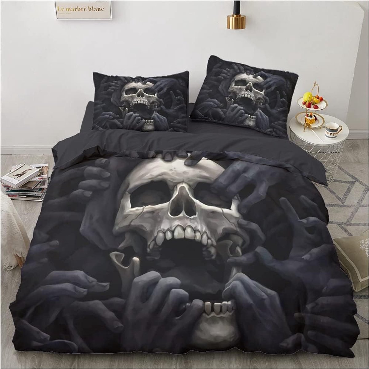 SnelShoppen - Skull Bed Linen Set 135x200 cm - Gothisch Dekbedovertrek met Kussensloop 80x80 cm - Zacht Microfiber - 2-delig - Milieu-vriendelijk