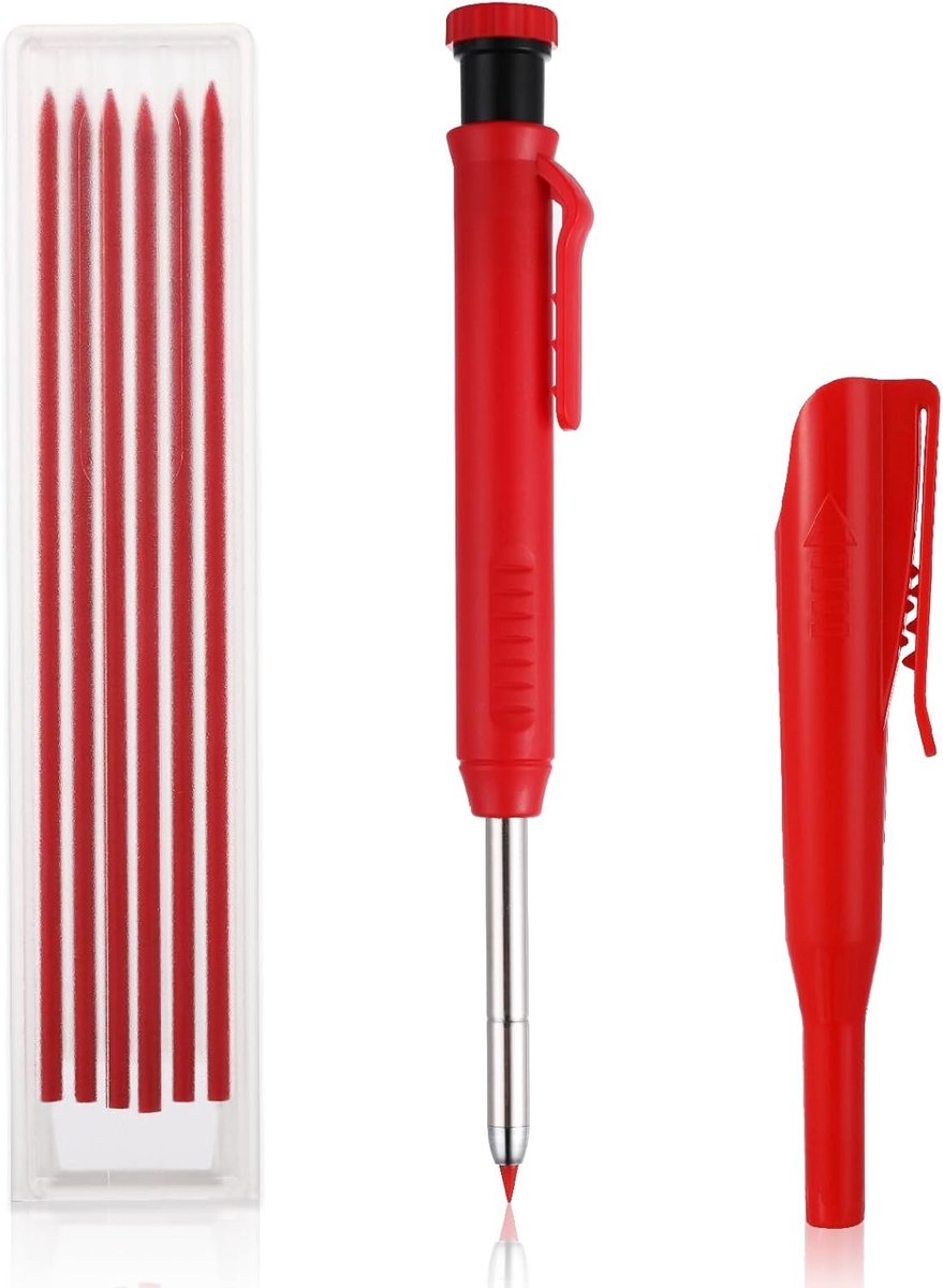 Pencil set voor het maken van diepe gaten, mechanische timmermanspotloden met ingebouwde slijper en 6 vervangende markers voor houtbewerking en precisiewerk