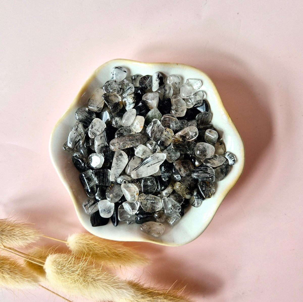 Edelsteen Tourmaline Rutilated Quartz Chips Trommelstenen 5-9mm (per 100 gram)