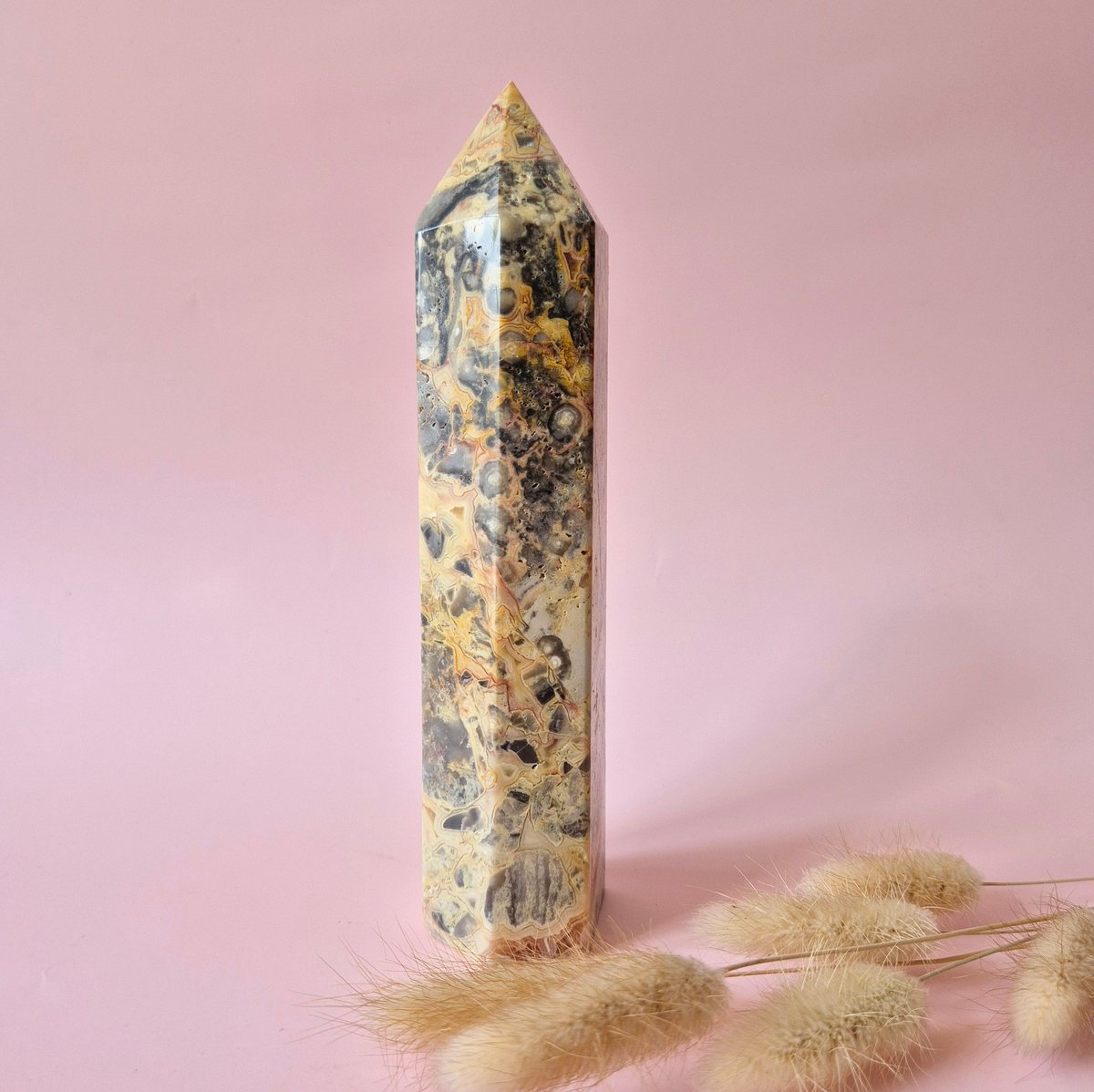 XL Edelsteen Crazy Agate Toren – 586g | 18cm Obelisk