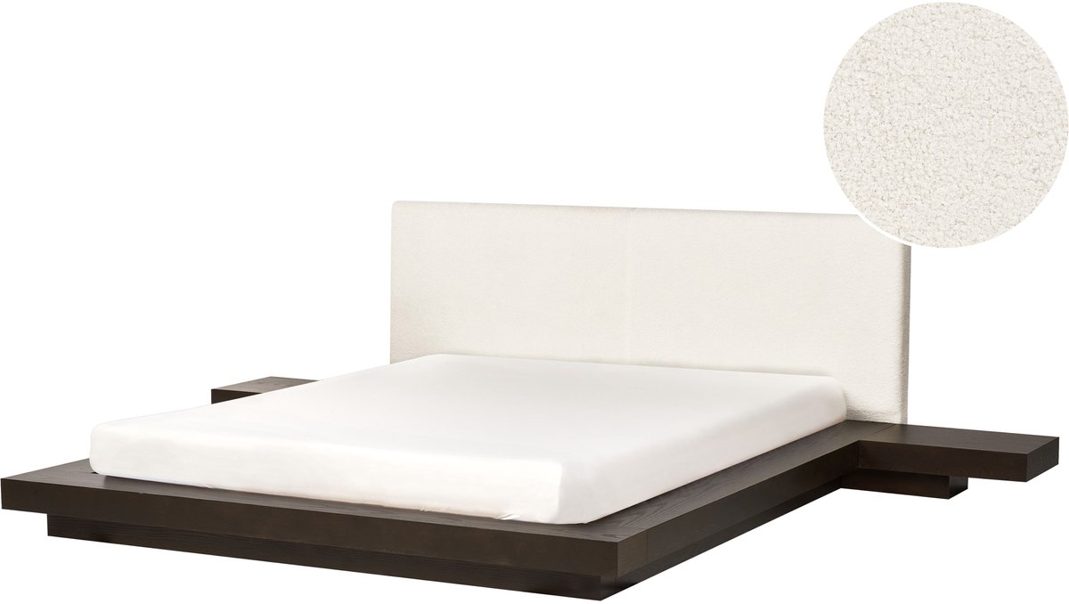 Beliani ZEN - Waterbed - Donkerhout - 160 x 200 cm - Bouclé Bruin