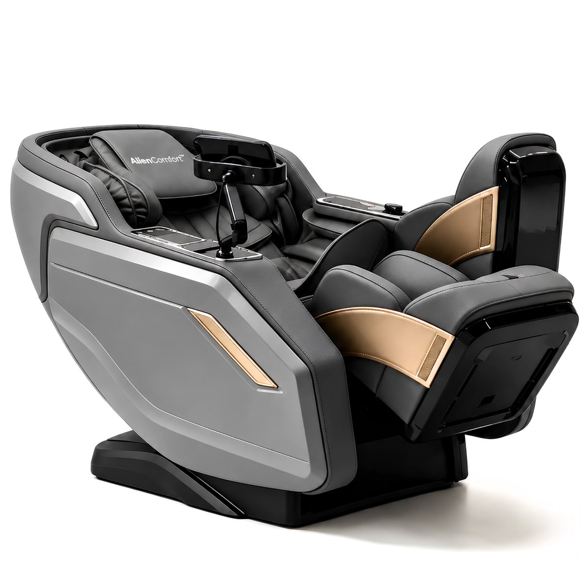 AlienComfort™ massagestoel PULSAR PRO Grijs - 4D full Body Massage - 22 Airbags - Verlengde SL-rail - Stretchfunctie