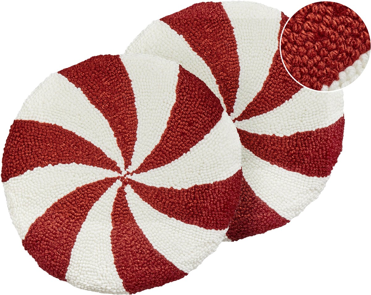 SWIRL CANDY - Sierkussen set van 2 - Rood/Wit - 40 cm - Polyester