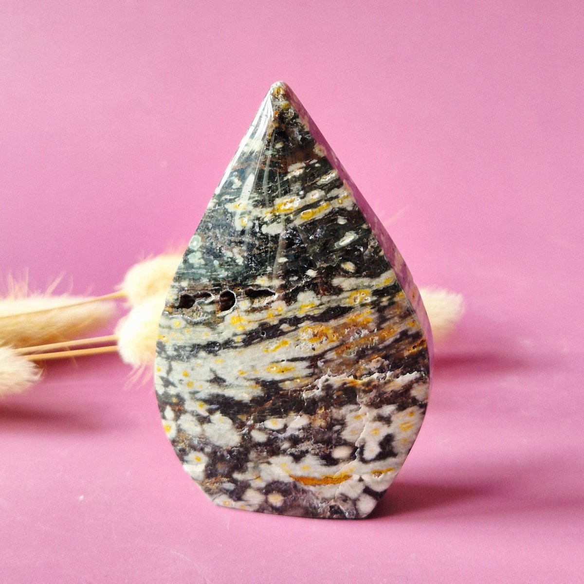 Ocean Jasper A+ Kwaliteit - Druzy Druppelvormige Flame Staande Edelsteen Kristal - 122gram