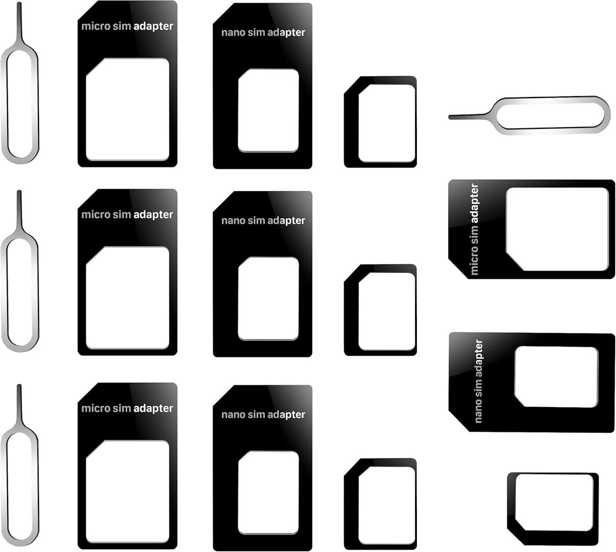 4-in-1 Nano SIM Adapter Set met 6 Stuks, Inclusief SIM Ejector voor Gemakkelijk Gebruik en Compatibiliteit