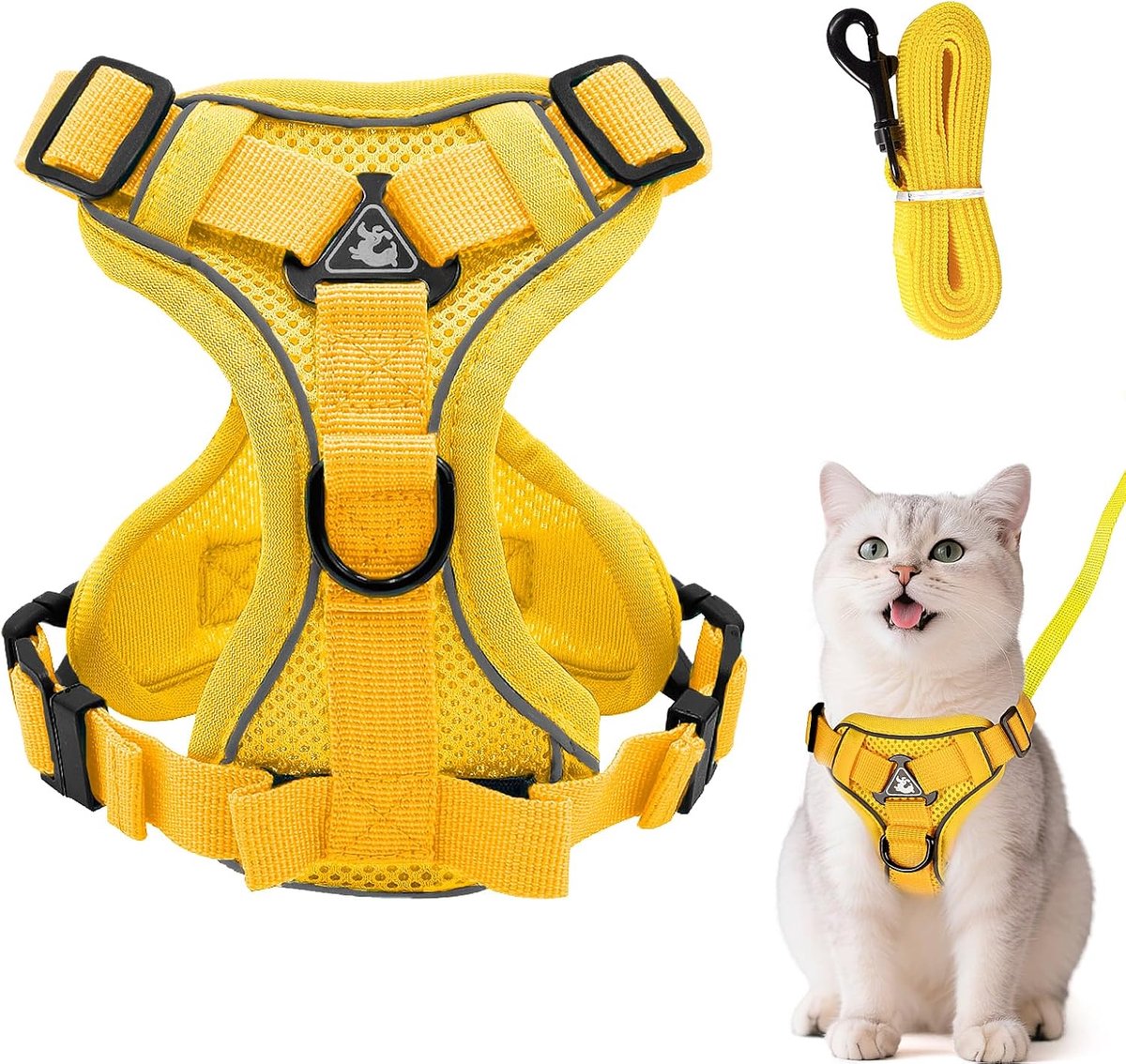 SnelShoppen - Verstelbare Kattenharnas Ontsnapbestendig, Kat Harnas met Leash Set, Zachte Kat Borst Harnas voor Katten Kittens Honden Puppy’s (Geel, M