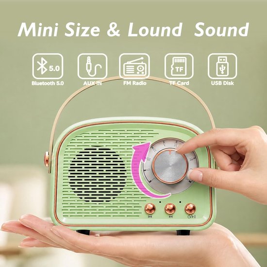 Retro Bluetooth Luidspreker Draadloos Vintage Speaker – Draagbaar Buiten Bluetooth Speaker Cyaan, Ondersteunt TWS Koppeling, USB-Stick, TF Kaart & AUX, Geschikt voor Thuis, Reizen en Buitenactiviteiten — afbeelding 2