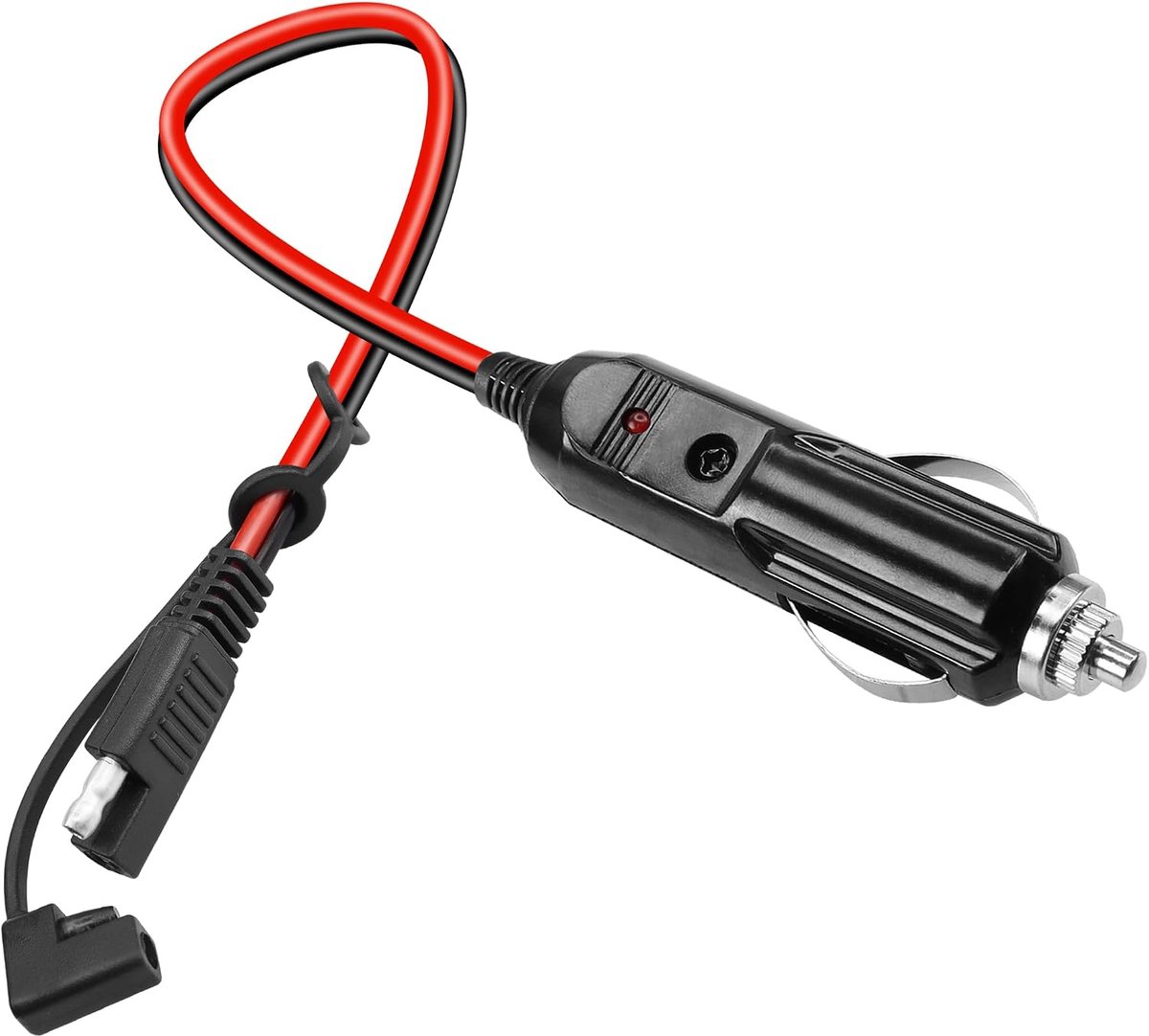 SnelShoppen - 14AWG SAE Sigarettenaansteker Kabel 1FT 12V/24V Plug met Quick Release Adapter, 15A Zekerheid en LED Licht voor Auto, Boot, Caravan, Cam