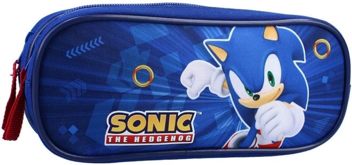 SnelShoppen - Pennenblik met dubbele vakken - Schoolbenodigdheden - Kinderen - 22 cm - Sonic Blue - Ergonomisch en praktisch - Gift idee voor jongens