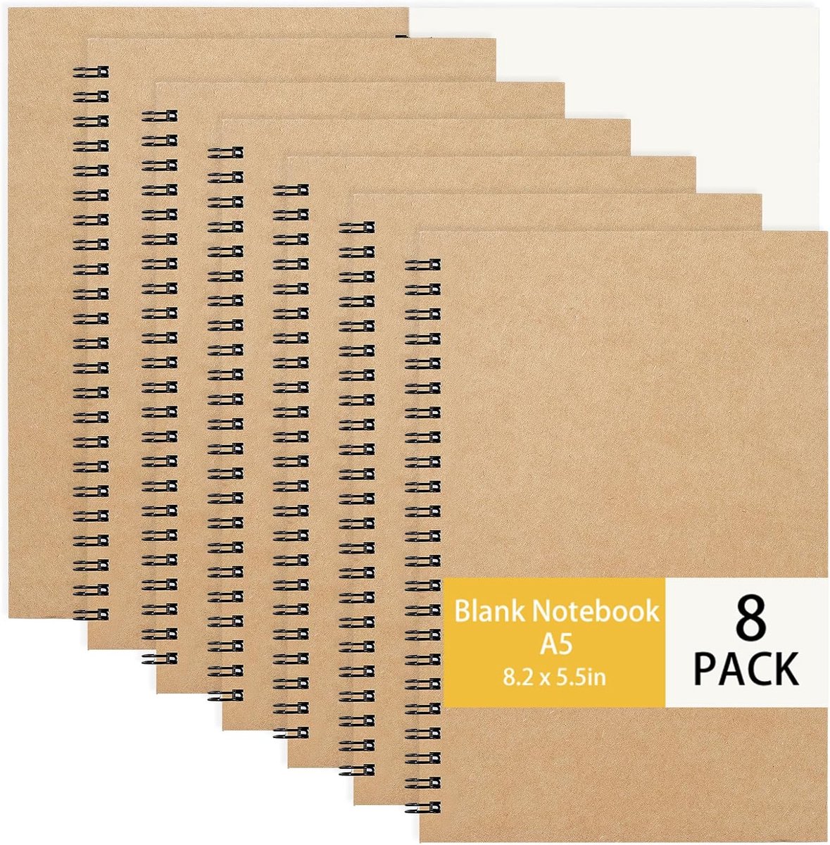 SnelShoppen - Yoosso A5 Notitieboek Set van 8 - Lege Spiral Notebooks - Ideaal voor Schrijven, Notities, Tekenen - 50 Vellen/100 Pagina's - Voor Stude
