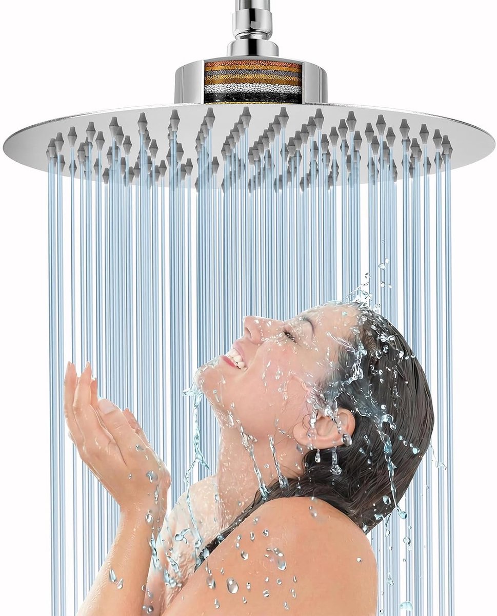 SnelShoppen - Regendouchekop 25 cm - Hoge Doorstroming - Roestvrij Staal - Waterval Douchekop - Ultradun en Luchtinlaattechnologie - Krachtige Massage