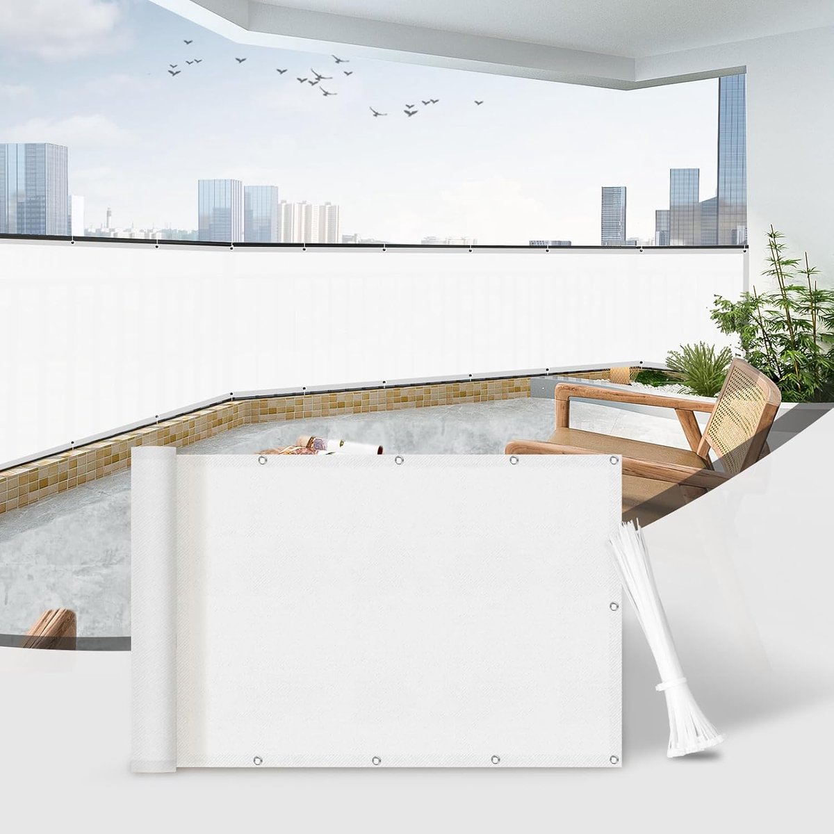 SnelShoppen - Balkon scherm 90x800 cm - Wit Privacy scherm - Waterdicht en UV-bescherming - Perfect voor Balkon, Tuin, en Patio