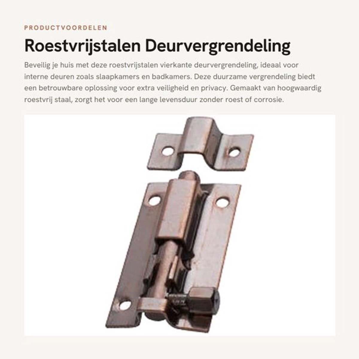 Deurvergrendeling Roestvrij Staal - Deurvastzetter - Deurgrendel - Interne Deurvergrendeling - Veiligheid - Eenvoudige Installatie - Sluitplaat