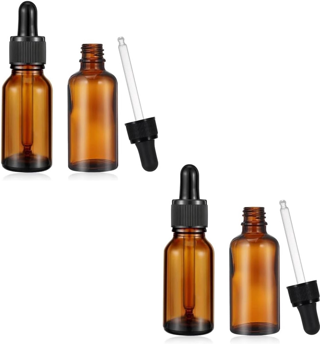 SnelShoppen - Pack van 4 - 50 ml Bruine Glazen Pipette Flesjes - Leeg Dopper Flesje met Glazen Pipette - Perfect voor Essentiële Olie, Aromatherapie,