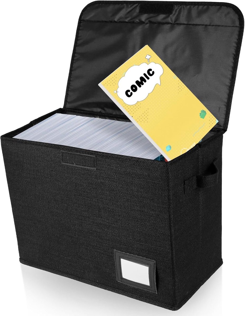 SnelShoppen - Opbergdoos voor strips 40x20x30 cm, Ultra Sterk & Vouwbaar, 150-180 Boeken, Met Deksel en Handvatten, Eco-vriendelijk Materiaal, Labelsl
