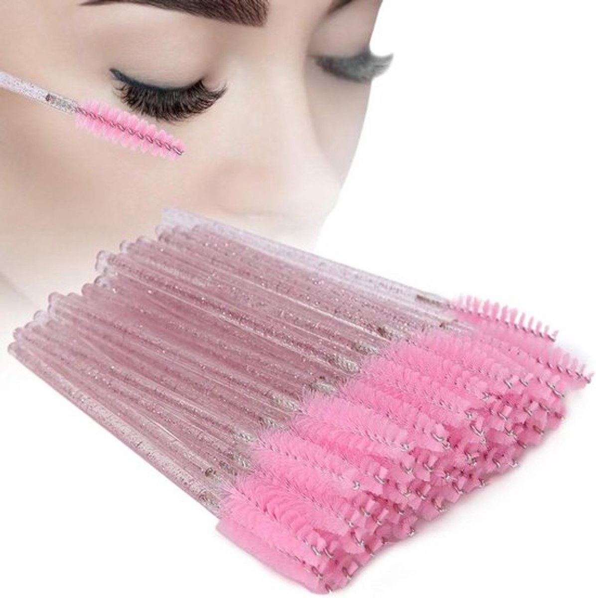Wegwerp Wimperborstel, Make-Up Borstel, Mascara Wands, Roze - 50 Stuks