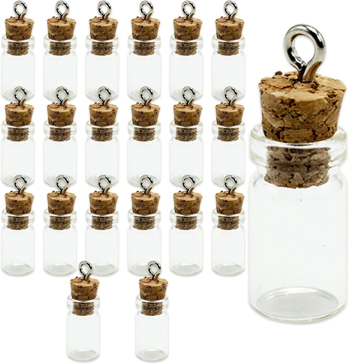 SnelShoppen - 22 Mini Glazen Flesjes met Kurken Sluiting 28 x 8mm - Decoratie, Souvenirs, Bruiloft, Feesten, DIY Projecten - Premium Glas en Hout