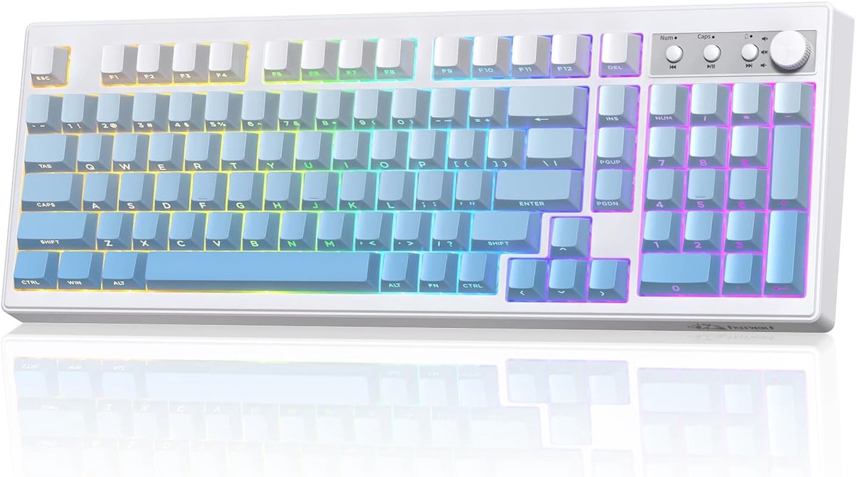 SnelShoppen - RGB Draadloos Gaming Toetsenbord met Numeriek Paneel, Bluetooth/2.4G/USB-C Verbinding, PBT Toetsen, 4000mAh Accu - Blauw