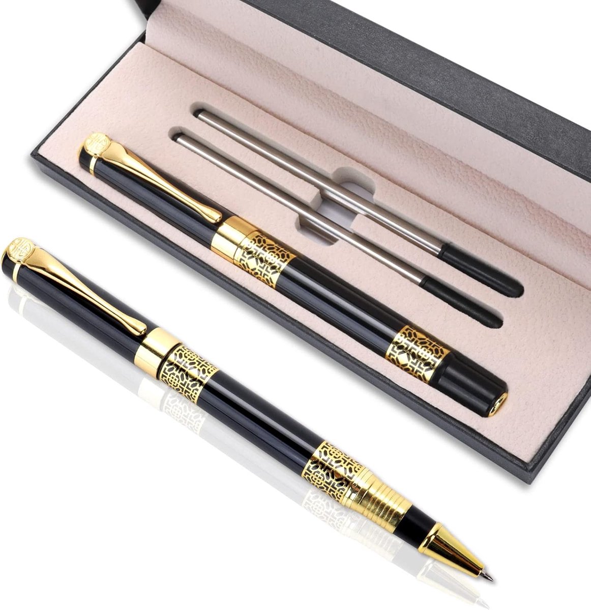 SnelShoppen - Luxe Balpen 1mm, Metalen Balpen met 2 Vullingen, Zwart Inkt, Soepele Schrijfervaring, Perfect als Cadeau voor Mannen en Vrouwen, Zakelij