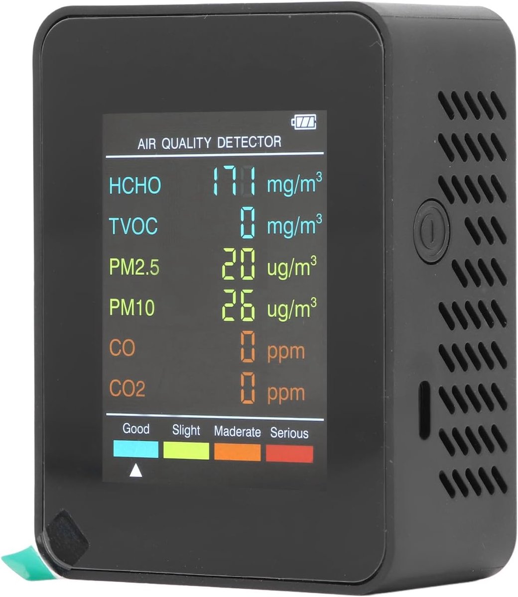 SnelShoppen - Portable SmartAir Kwaliteitstester - Professionele Indoor Luchtkwaliteitsmonitor - Draagbare Meter voor Thuis en Kantoor - Zwart - Nauwk