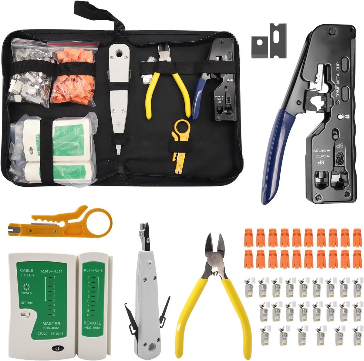 SnelShoppen - Complete Network Tool Set voor Netwerkbeheer, Ethernet Kabels, Crimp Tool, Tester, 8 Delig, Professioneel en Duurzaam, Ideaal voor IT Te