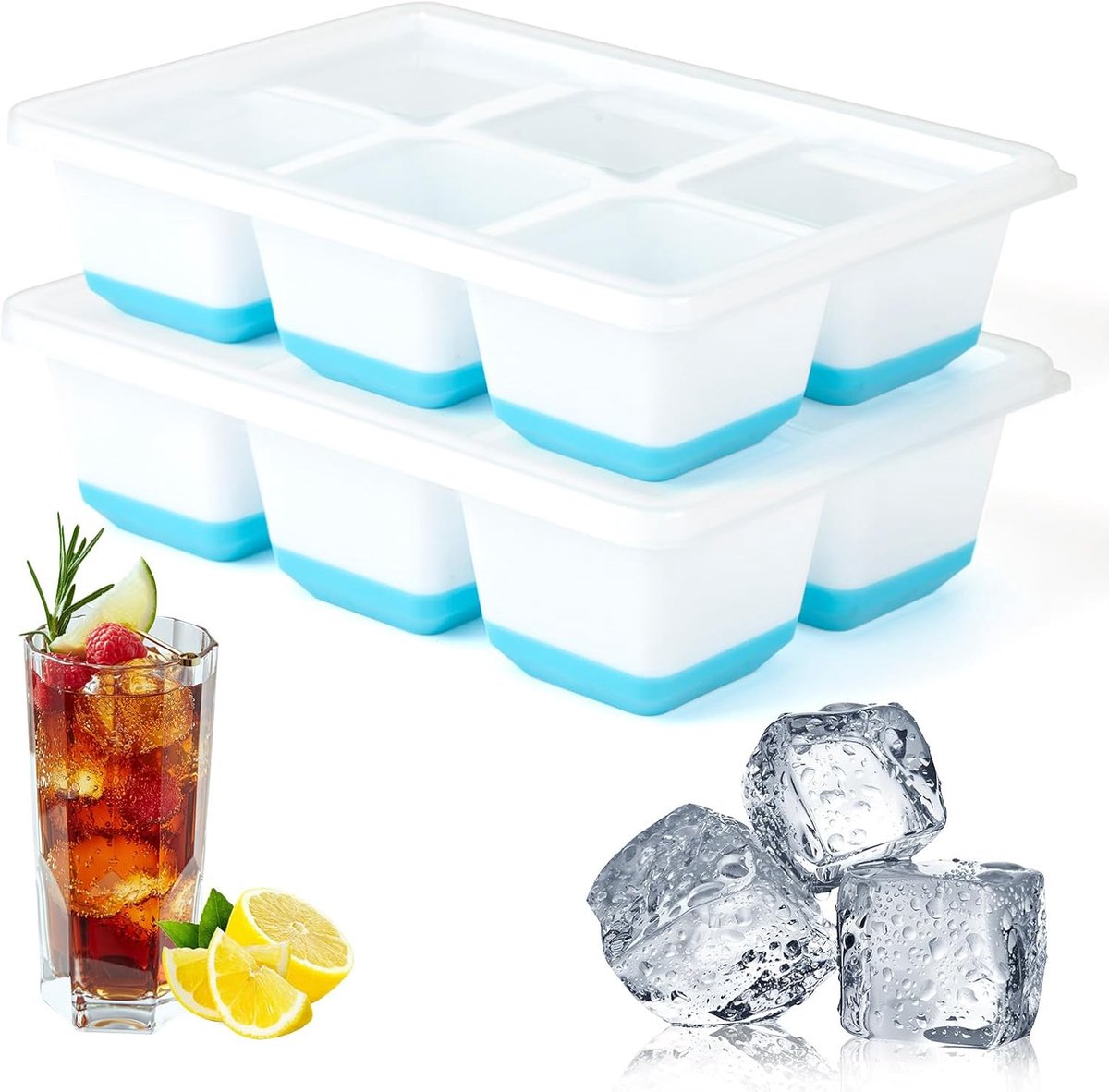 SnelShoppen - Large Ice Mould 2 Pcs - Silicone IJsblokjesvormen met Deksel voor Cocktails en Whisky - 2.4 Inch Grote IJsblokjes - BPA-vrij en Temperat
