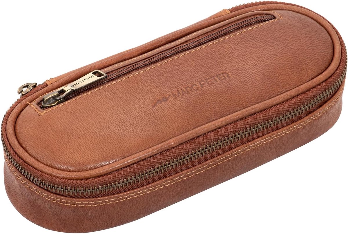 SnelShoppen - Vintage Leren Pennen Etui met YKK Rits - Stoere Pennenhouder voor Jongens en Meisjes - Bruin (Vintage Bruin) - Perfect voor School, Werk