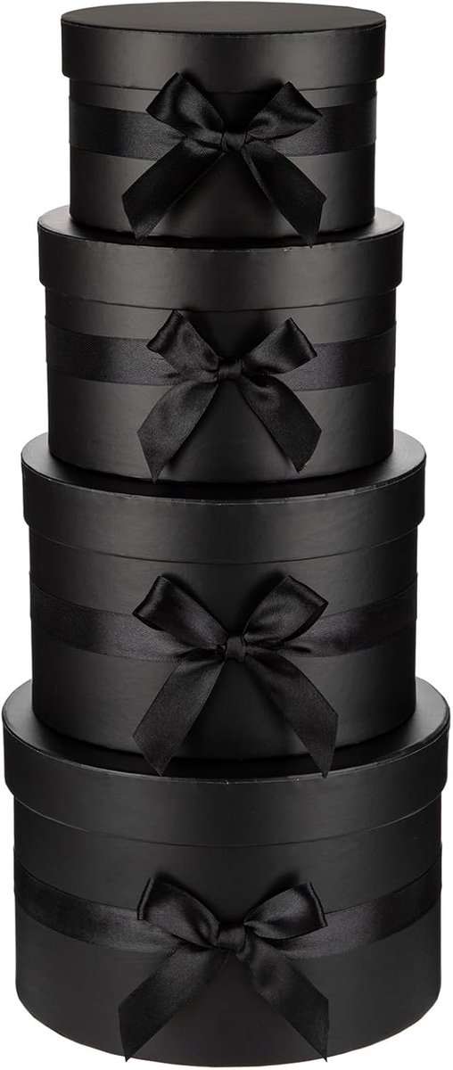 SnelShoppen - Luxe Set van 4 Ronde Cadeau Dozen met Deksel en Strik, Papieren Hoedendozen voor Feestdagen, Verjaardagen, Bruiloften en Valentijnsdag