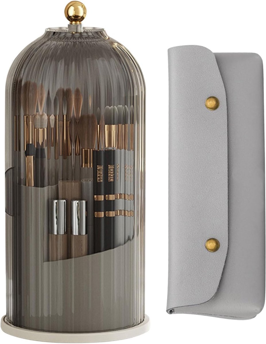 SnelShoppen - Rotating Brush Holder 360° - Organizer voor Cosmetica en Make-up Penselen - Ruimtebesparende Make-up Houder met Stofdichte Deksel (Zwart