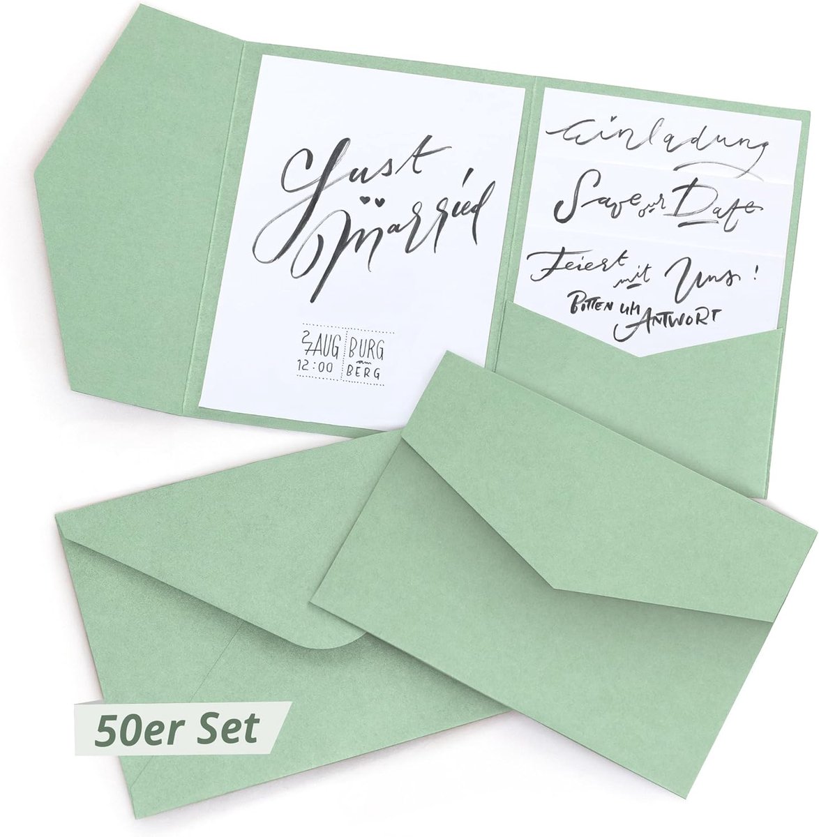 SnelShoppen - 50 Pocketfold Cards met Enveloppen B6 Formaat, Groen, 250gsm Kraft Papier voor Bruiloften, Uitnodigingen en Feestjes