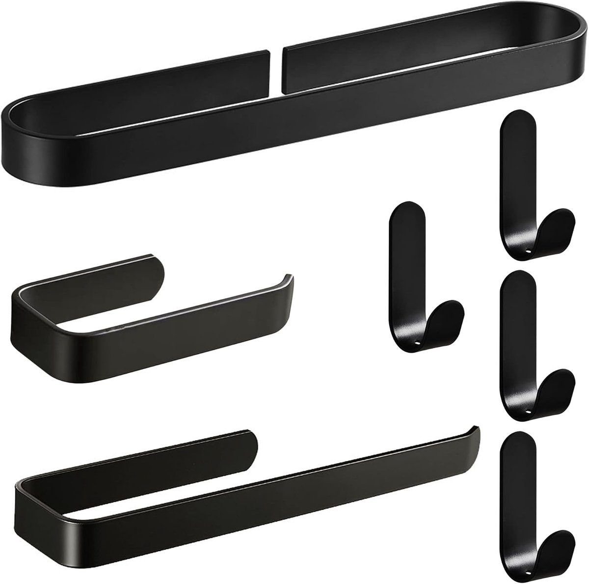SnelShoppen - Bathroom Accessory Set Matte Black 7-delig - Premium Aluminium Badkamer Hardware Set met Handdoekhouder, Toiletpapierhouder en Badjas Ha