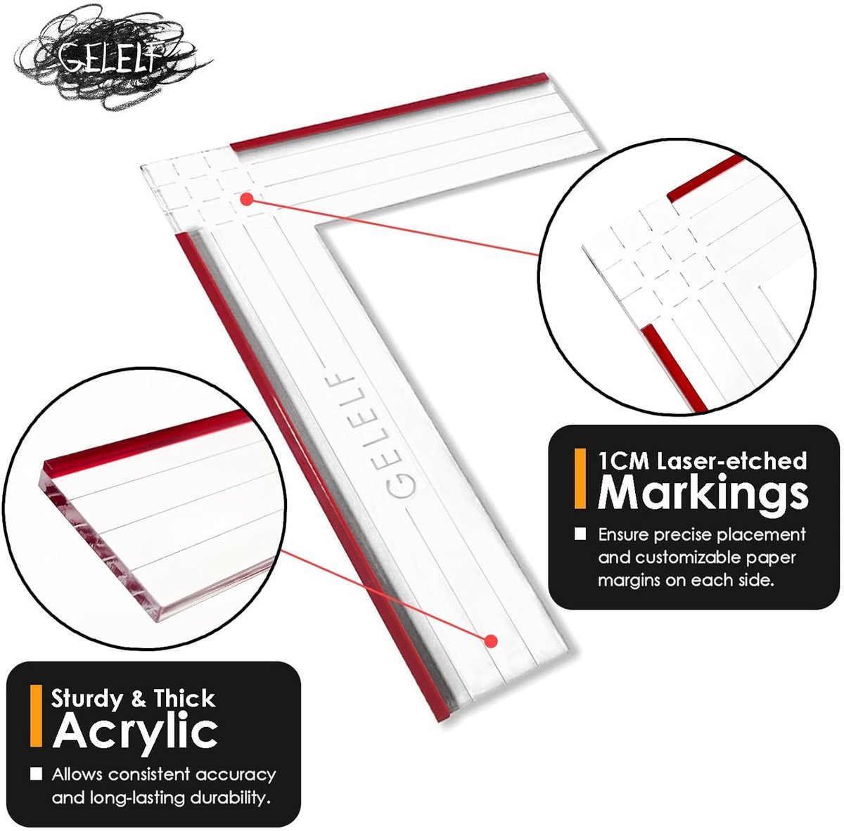 SnelShoppen - Paper Positioning Tool - Gel Plate Press Alignment Tool voor Precisie Kaartmaken - L Vorm Lijn - Rood - 15 x 20 cm - Creatieve Projecten