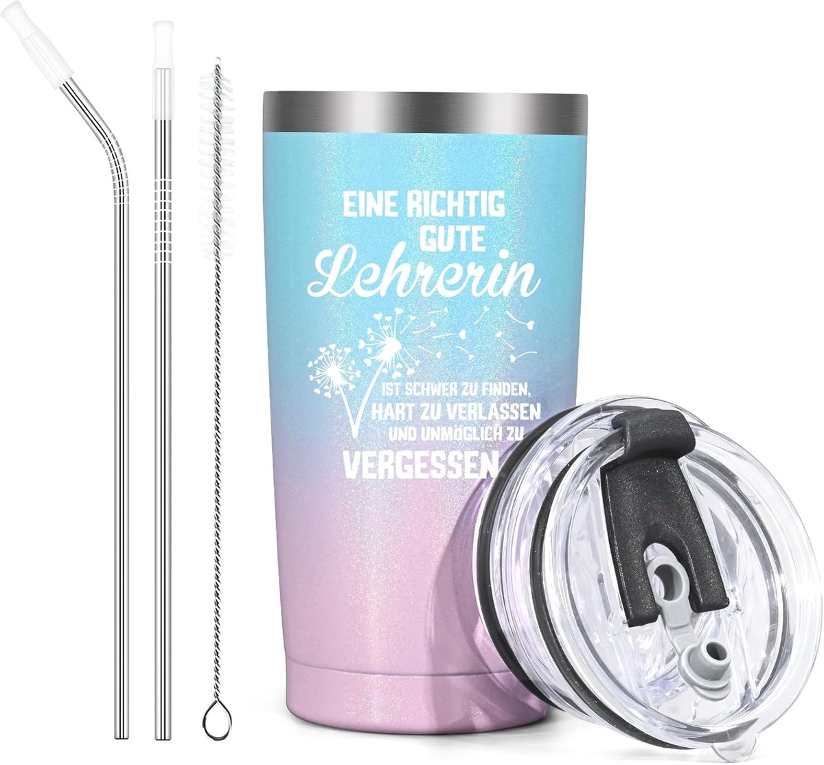 SnelShoppen - 600 ml Thermosbeker met Rietje en Deksel - Dubbele Vacuüm Isolatie - Perfect Cadeau voor Leraren - Stijlvolle RVS Drinkbeker voor Bedank
