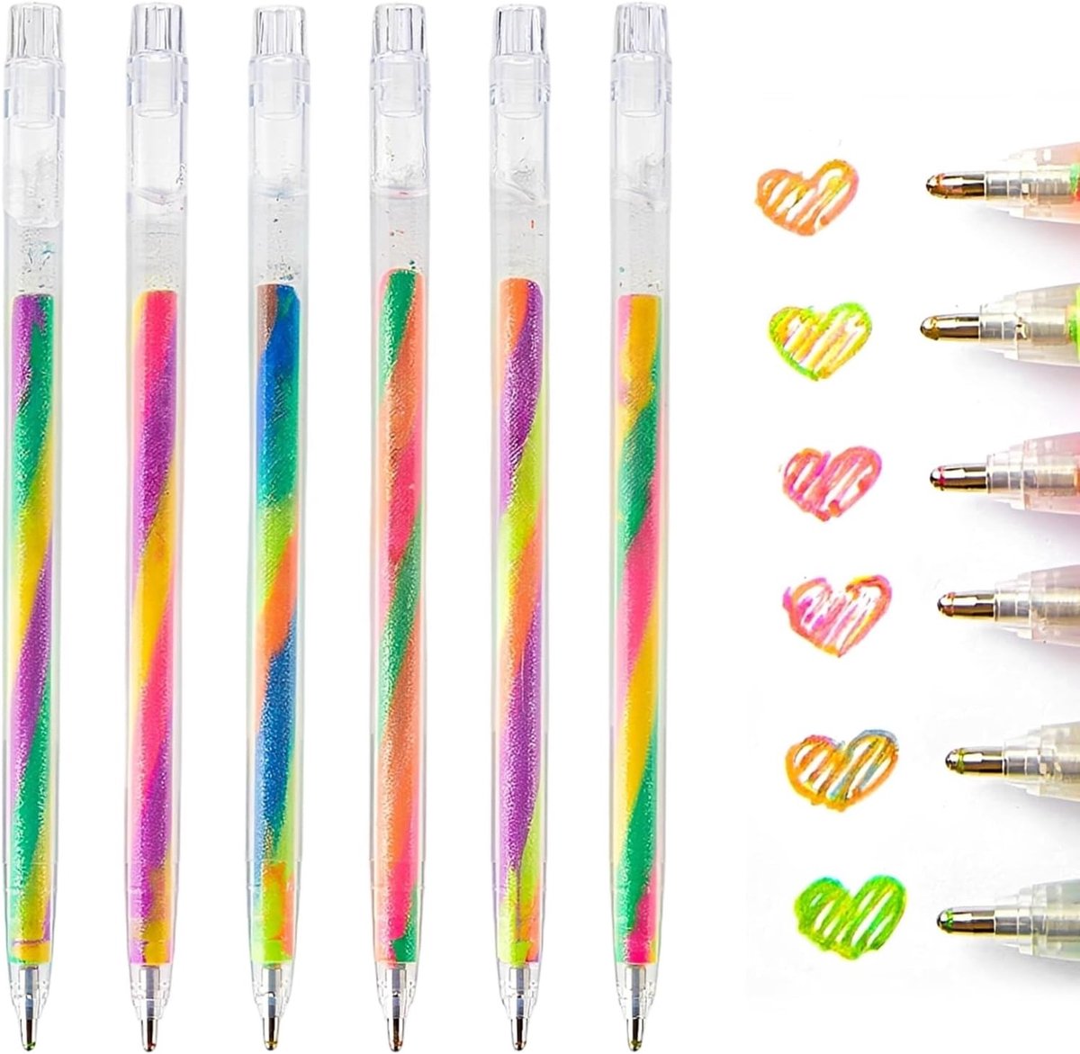 Glitter gelstiften set van 6, kleurrijke gelpennen voor kinderen, ideaal voor knutselen, tekenen en scrapbooking