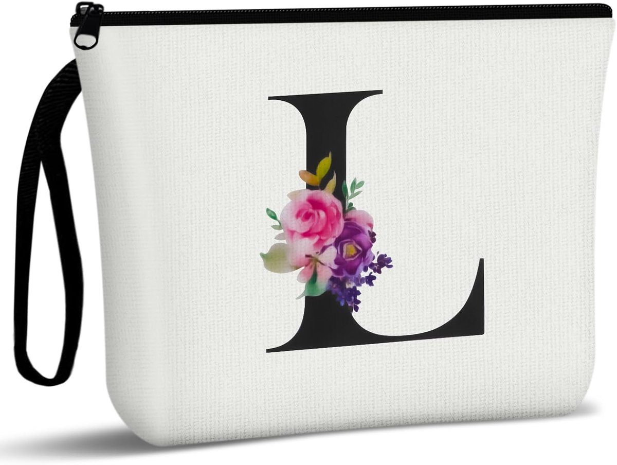 SnelShoppen - Aucuu Dames Cosmetica Tas, Canvas Make-up Organizer, Multifunctionele Toilettas, Grote Capaciteit, Persoonlijke Letter #2 L, M, Reis Cos