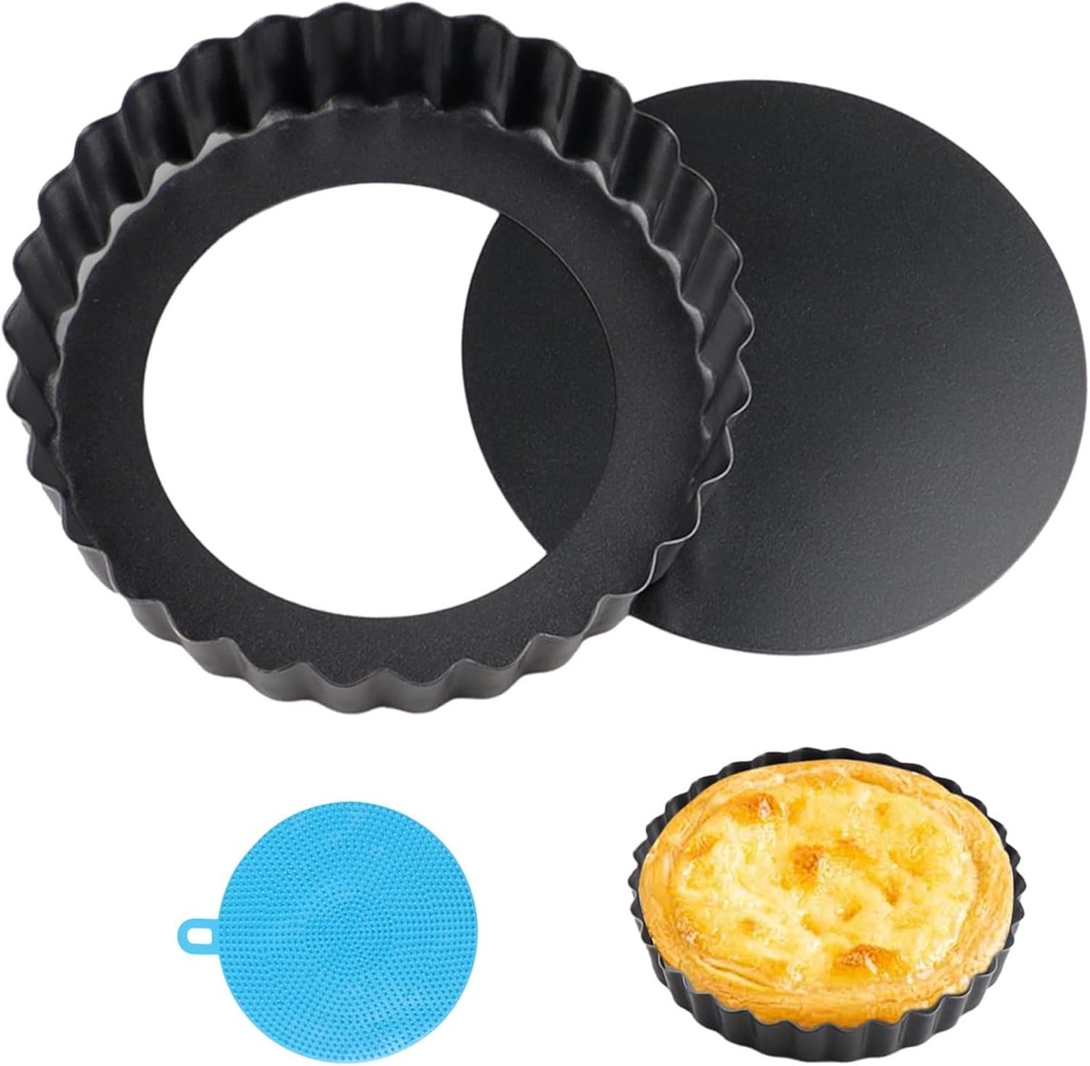 Verhoogde taartschotel met verwijderbare bodem, veilig flan gerecht voor bakken, ideaal voor quiche en taarten (12 x 2 cm, zwart)