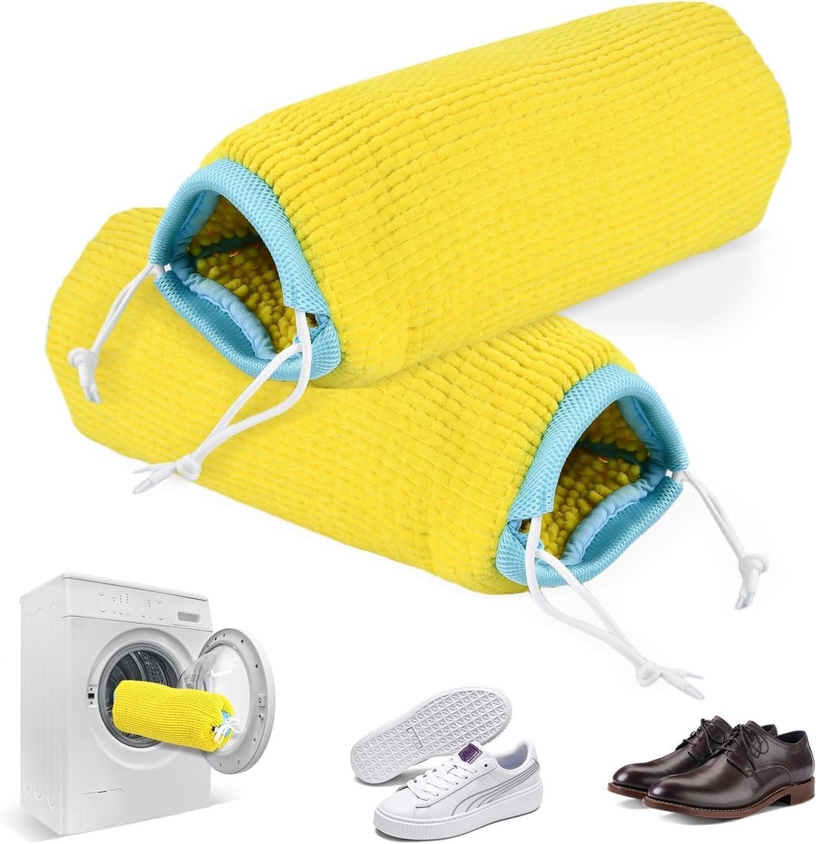 Set van 2 Schoenwaszakken met Trekkoordsluiting, Herbruikbare Fleece Zak voor Schoenen, Geschikt voor Alle Schoenen en Maten, Ideaal voor Wasmachine en Onderhoud