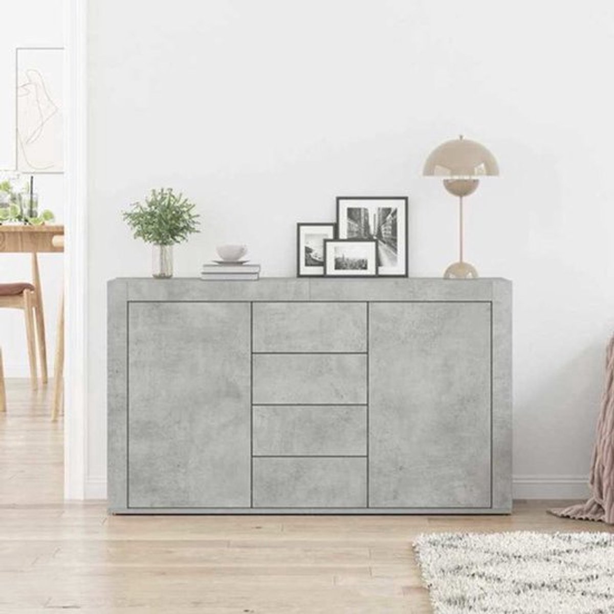 Sidetable – Dressoir – Opbergkast – Wandmeubel – Kastje – Betonlook Grijs – Hardhout – Rui