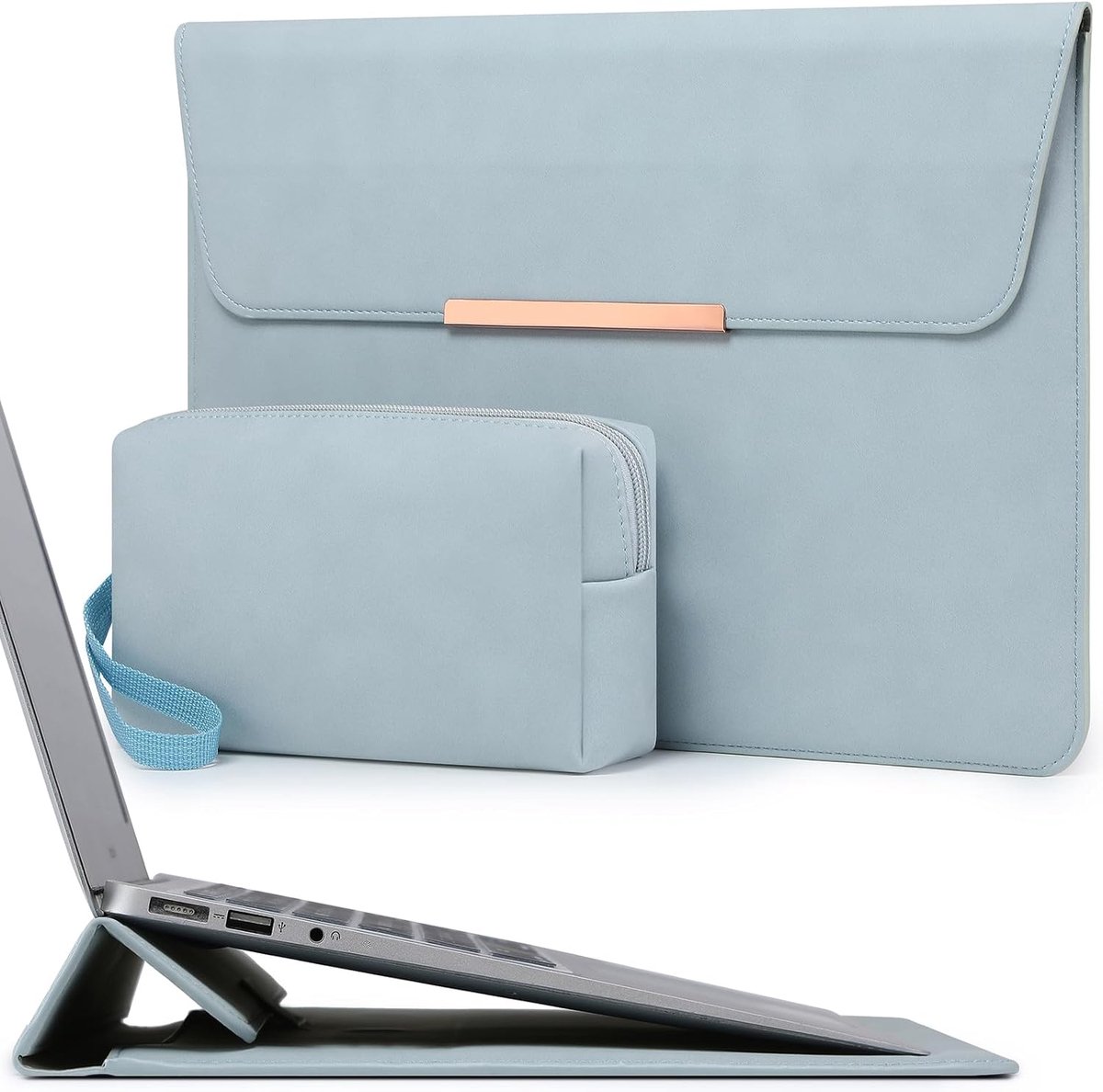 SnelShoppen - Laptop Sleeve Bag 13.3-14 Inch met Stand, Geschikt voor MacBook Pro/Air, Surface Laptop, HP Spectre X360, Miley Blue